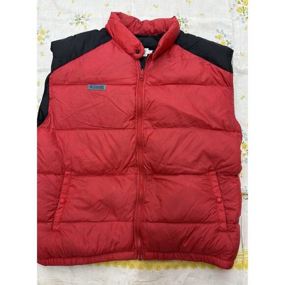Columbia red puffer vest mens large insulated black shoulders retro 90s - Picture 1 of 10